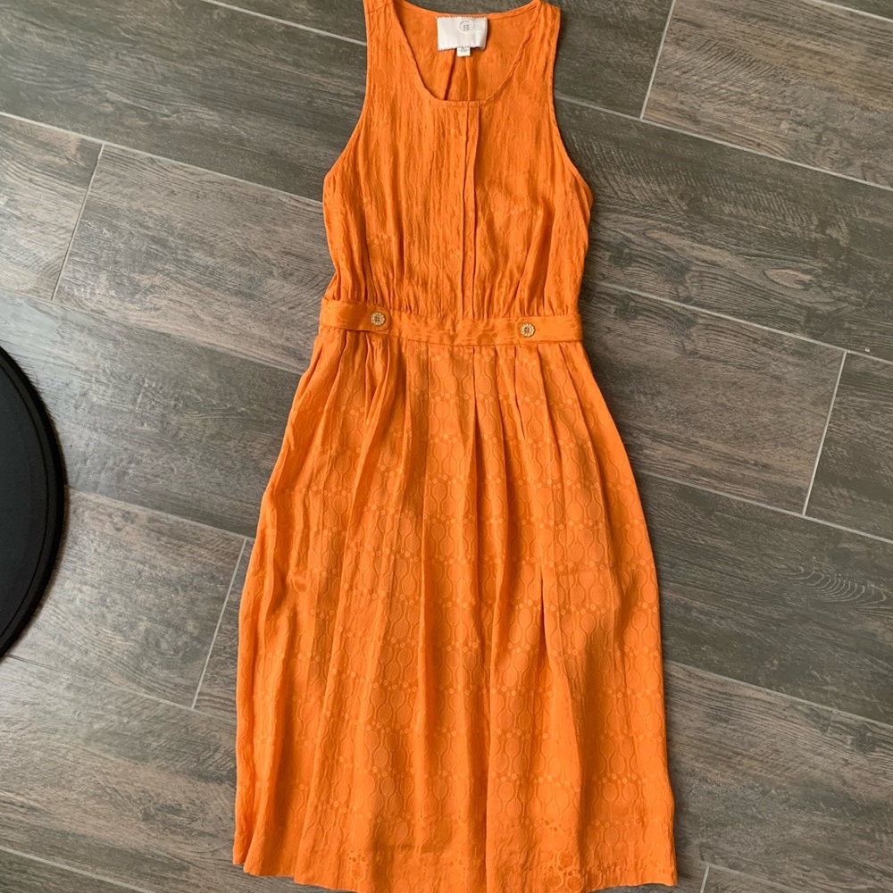 Orange Pleated Dress Anthropology